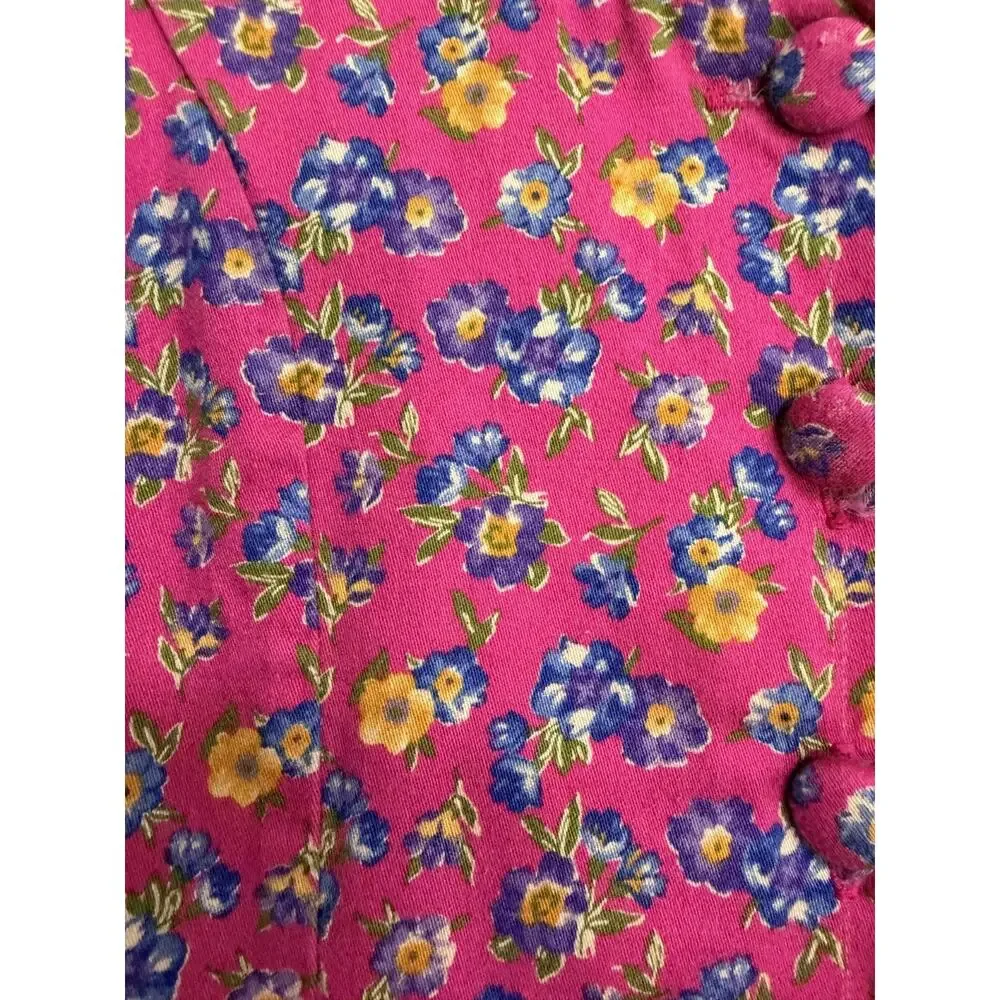 VTG Ralph Lauren Fit Flare Dress Girls 7 Pink Blue Floral Button Back Sleeveless